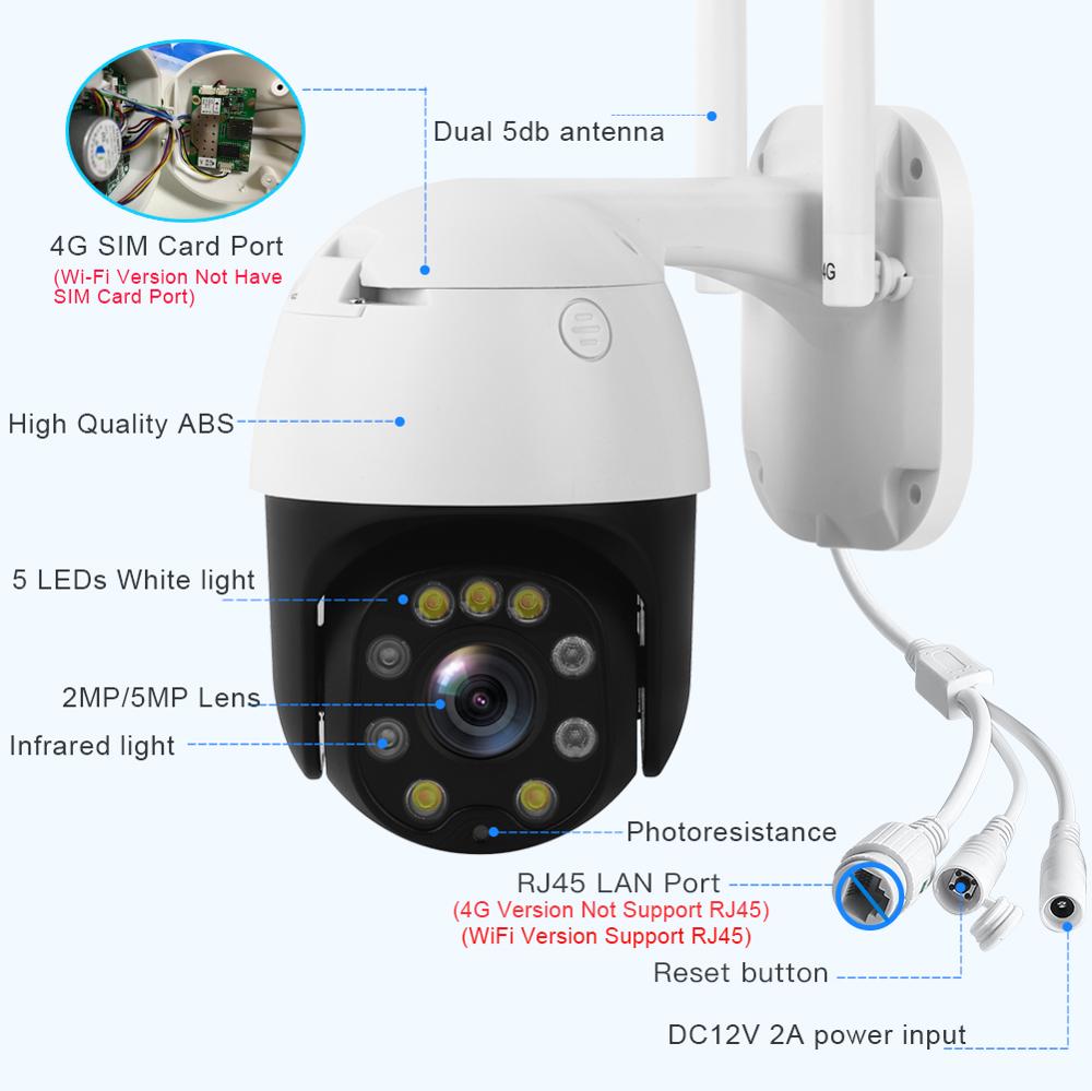 2MP 5MP 5X Optical Zoom PTZ WIFI IP CCTV Video Surveillance 3G 4G Camera Sim card